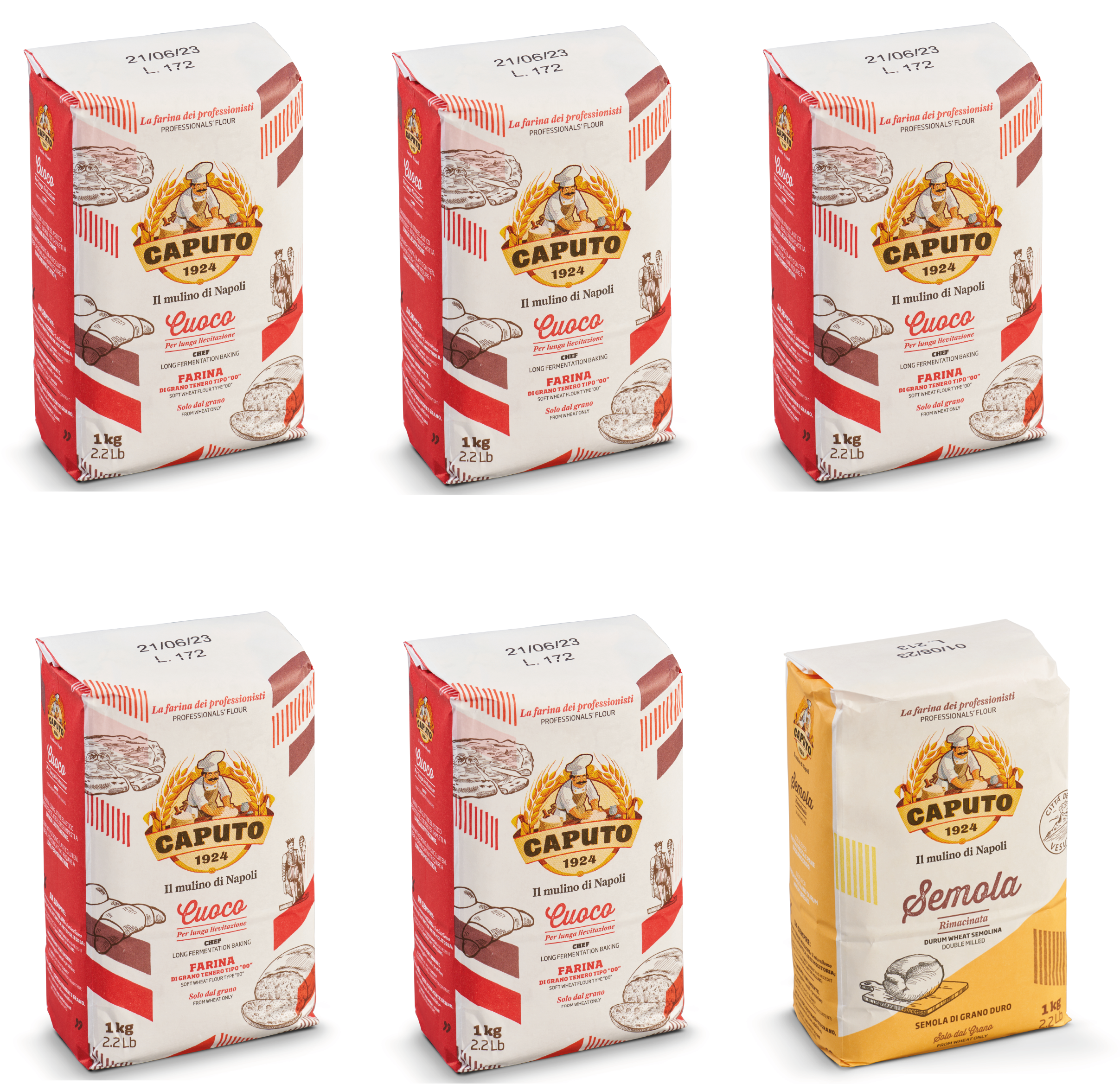 Caputo 6kg Mehl-Set: 5x Cuoco-Mehl für Pizza aus Profiöfen & 1x Semola für Brot und Pasta – Italienische Spitzenqualität.