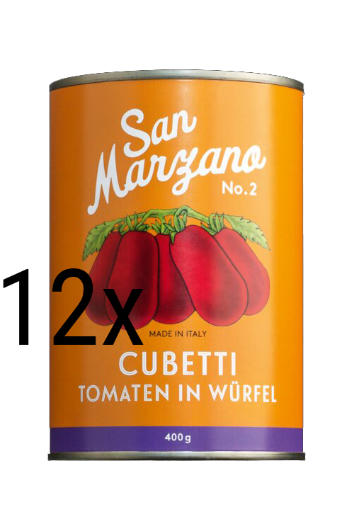 12x Cubetti Vintage – Gewürfelte San Marzano Tomaten in Tomatensauce 400g