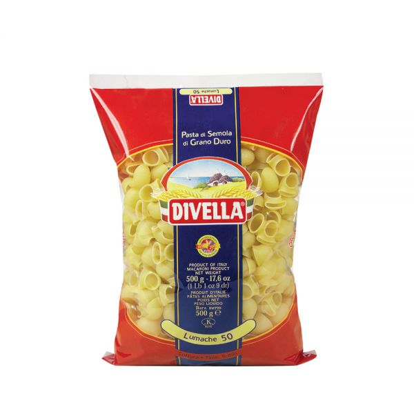 Divella Lumache 50 – Italienische Pasta in muschelartiger Form. Perfekt für Saucen und Aufläufe. 500g Packung für köstliche Gerichte.